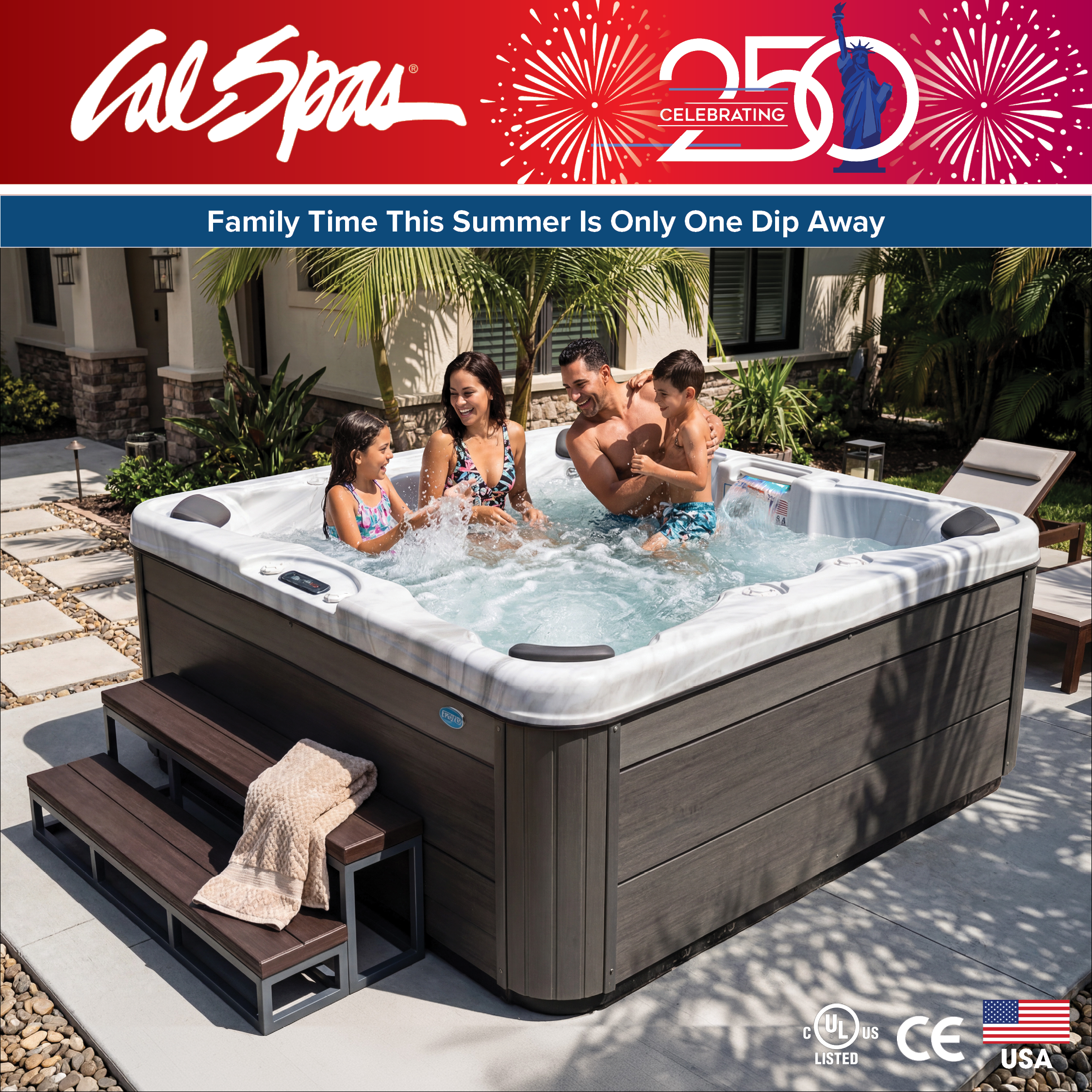 Calspas hot tub being used in a family setting - Vacaville